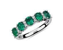 Emerald and Diamond Five-Stone Ring In 14k White Gold | Blue Nile
