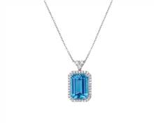 Emerald Cut Aquamarine and Diamond Pendant Necklace In 18k White Gold (19.7X14mm) | Blue Nile