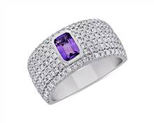 Emerald Cut Bezel Set Amethyst Pave Ring In 14k White Gold (1 ct. tw.) | Blue Nile