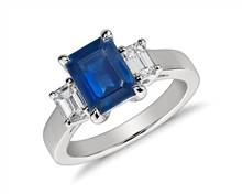 Emerald Cut Sapphire and Diamond Ring In Platinum (8X6mm) | Blue Nile