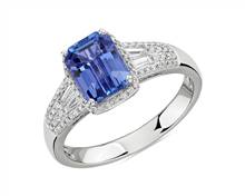 Emerald Cut Tanzanite Ring With Diamond Baguette Sidestones In 14k White Gold | Blue Nile