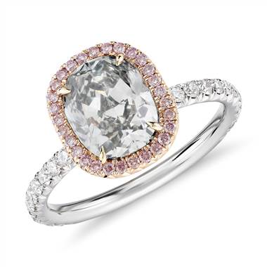Fancy Light Grey-Green Cushion-Cut Halo Diamond Ring in Platinum and18k Rose Gold (1.85 ct. tw.)