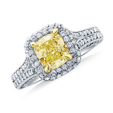 Canary cushion cut hot sale engagement rings