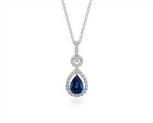 Floating Sapphire and Diamond Pear Pendant Necklace In 14k White Gold (8X6mm) | Blue Nile