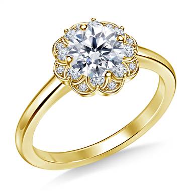 Floral Halo Petite Diamond Engagement Ring in 14K Yellow Gold