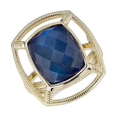 Frances Gadbois Labradorite and Lapis Doublet Strie Cocktail Ring in 14k Yellow Gold (Limited Edition)