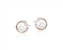 Freshwater Cultured Pearl and Mixed-Shape Diamond Earrings In 14k Rose Gold (5-6mm) | Blue Nile