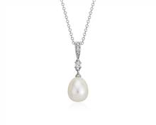 Freshwater Cultured Pearl and White Topaz Pendant Necklace In Sterling Silver (7.5mm) | Blue Nile