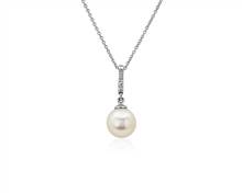 Freshwater Cultured Pearl Diamond Pendant Necklace In 14k White Gold (7.5-8mm) | Blue Nile