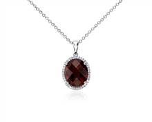 Garnet and White Sapphire Halo Oval Pendant Necklace In Sterling Silver (12X10mm) | Blue Nile