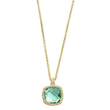 Genuine Green Amethyst Pendant In 14K Yellow Gold