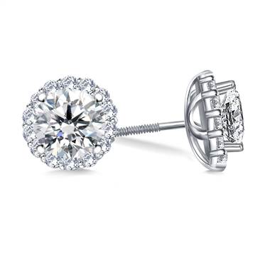 Halo Round Diamond Stud Earring in 14K White Gold