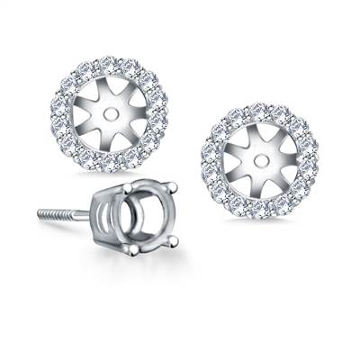 Halo Round Diamond Stud Earring Jacket in 18K White Gold & B2C Jewels