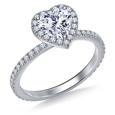 Heart Halo Engagement Ring in 18K White Gold