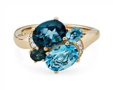 London Blue and Swiss Blue Topaz Cocktail Ring With Diamond Accents In 14k Yellow Gold | Blue Nile