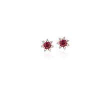 Mini Ruby Earrings With Diamond Blossom Halo In 14k Rose Gold (3.5mm) | Blue Nile