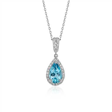 Monique Lhuillier Beloved Blue Topaz and Diamond Pear-Shaped Pendant in 18k White Gold