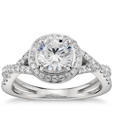 Monique Lhuillier Twist Halo Engagement Ring in Platinum & Blue Nile & 6967