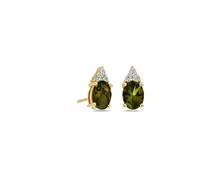 Oval Green Tourmaline and Diamond Cluster Stud Earrings In 14k Yellow Gold | Blue Nile