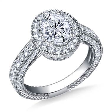 Oval Halo Vintage Diamond Engagement Ring in Platinum