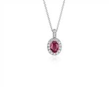 Oval Ruby and Pave Diamond Pendant Necklace In 14k White Gold (7X5mm) | Blue Nile