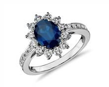 Oval Sapphire and Diamond Halo Ring In 18k White Gold (8X6mm) | Blue Nile