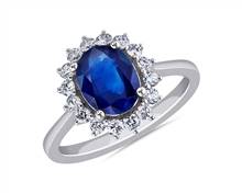 Oval Sapphire and Diamond Sunburst Halo Ring In 14k White Gold (9X7mm) | Blue Nile