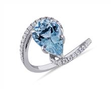 Pear Shaped Aquamarine and Diamond Twist Band In 14k White Gold (12X8mm) | Blue Nile