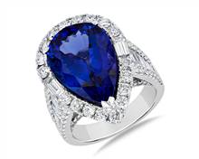 Pear Shaped Tanzanite and Diamond Ring 18k White Gold | Blue Nile