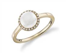 Petite Round White Moonstone Cabochon Ring With Diamond Halo In 14k Yellow Gold (7mm) | Blue Nile