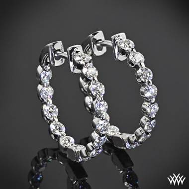 Platinum "Single Shared-Prong" Diamond Eternity Hoop Earrings