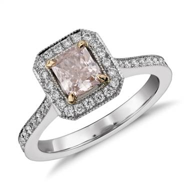 Radiant Cut Fancy Light Pink Diamond Halo Ring in Platinum (0.62 ct. center)