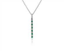 Riviera Pave Alternating Emerald and Diamond Vertical Bar Pendant In 14k White Gold (1.6mm) | Blue Nile