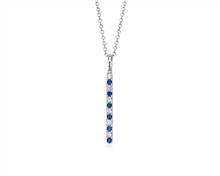 Riviera Pave Alternating Sapphire and Diamond Vertical Bar Pendant Necklace In 14k White Gold (1.6mm) | Blue Nile