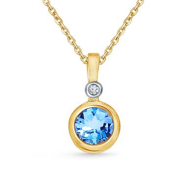 Round Blue Topaz Bezel Gemstone Pendant Necklace in 14K Yellow Gold (6 ...