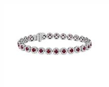 Ruby and Diamond Halo Bracelet In 14k White Gold | Blue Nile