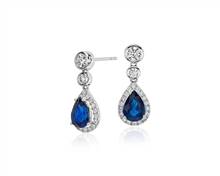 Sapphire and Diamond Pear Drop Earrings In 18k White Gold (7X5mm) | Blue Nile