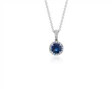 Sapphire and Micropave Diamond Pendant Necklace In 18k White Gold (6mm) | Blue Nile