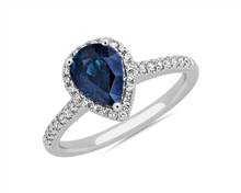 Sapphire Pear Shape Halo Ring In 14k White Gold (8X6mm) | Blue Nile