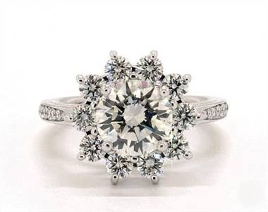 Sparkling Starburst-Halo Engagement Ring in 18K White Gold 4mm Width Band (Setting Price)