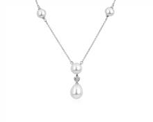 Stationed Freshwater Pearl Necklace With Drop Pendant Necklace In 14k White Gold | Blue Nile