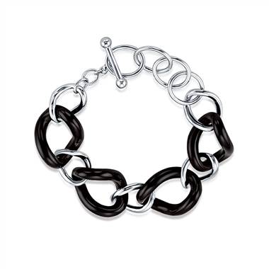 Sterling Silver Genuine Onyx Link Bracelet with Toggle Clasp