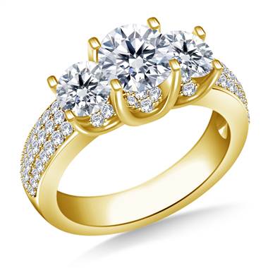 Three Stone Diamond Engagement Ring In 14K Yellow Gold (1 3/8 cttw.)