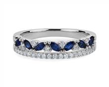 Two Row Diagonal Blue Sapphire Marquise and Pave Diamond Band In 14k White Gold | Blue Nile