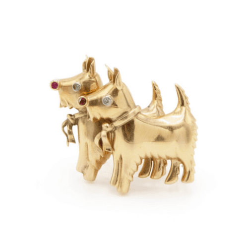 18K Yellow Gold Scottie Dog Brooch