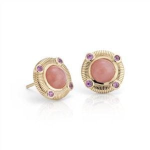 Frances Gadbois pink opal and pink sapphire stud earrings set in 14K yellow gold at Blue Nile(