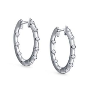 Diamond inside out hoop earrings set in 14K white gold at B2C Jewels 