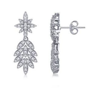 Grab the dangling drop leaf diamond earrings set in 14K white gold from B2C Jewels 