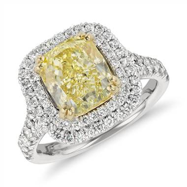 Fancy yellow cushion-cut diamond ring set in platinum at Blue Nile 