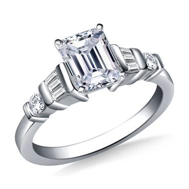 Bar set diamond accent engagement ring set in 18K white gold at B2C Jewels 